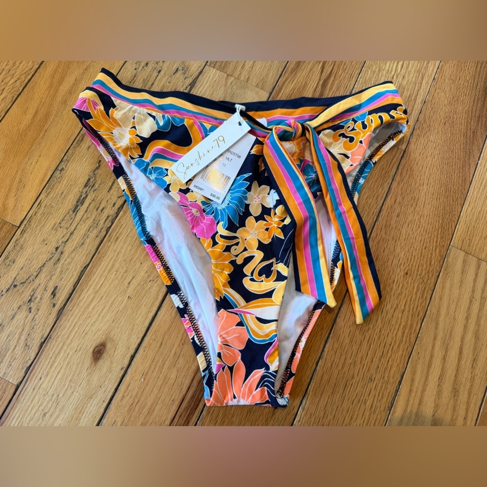 Sunshine 79 Multicolor Floral and Stripe Bikini Bottoms Women’s Size 10 NWT - Picture 2 of 12